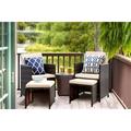 Lacoo 4 Pieces Patio Wicker Furniture Conversation Set with Two Ottomans Collapsible Balcony Porch Furniture Beige