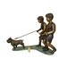 Two Kids Walking a dog Bronze Statue - Size: 55 L x 28 W x 37 H.