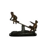 Boys Playing Seesaw on a Marble Base Bronze Statue - Size: 22 L x 8 W x 17 H.