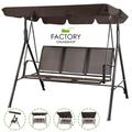 Geniqua Outdoor Canopy Swing Patio Chair Lounge 3-Person Seat Hammock Porch Bench Brown