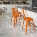 BizChair Commercial Grade 24 High Orange Metal Indoor-Outdoor Counter Height Stool with Removable Back