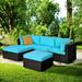 Gymax 5PCS Cushioned Rattan Patio Conversation Set Outdoor Furniture Set w/ Ottoman