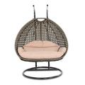 Luxury 2 Person Wicker Swing Chair with Stand and Cushion Outdoor Hanging Chair Perfect for Patio Deck Backyard House(Latte Color).