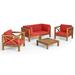 Noble House Brava Outdoor 4 Seater Loveseat Chat Set Teak & Red