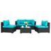 Walsunny 5 Pieces Outdoor Patio Conversation Sets Sectional Sofa PE Wicker Rattan Furniture Sets Blue