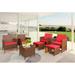 Vineego 7-Pieces Patio Furniture Set Outdoor All Weather Cushioned Wicker Chairs with Ottoman and Glass Table Red