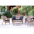 Jeco 5pc Wicker Conversation Set in Honey with Black Cushions