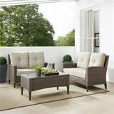 Crosley Furniture Rockport Outdoor Wicker 3 Piece Conversation Set- Oatmeal/Light Brown