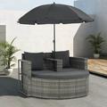 Romacci 2 Seater Garden Sofa with Cushions and Parasol Gray Poly Rattan