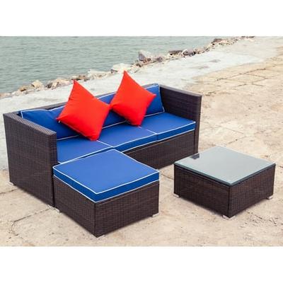 Outdoor Wicker Conversation Sets W Table 2021 Upgrade 3 Piece Sectional Patio Furniture Set With Rattan Sofa Tempered Glass 7 Soft Padded Cushions Separable Ottoman S9132 From Accuweather - Resin Wicker Patio Conversation Sets