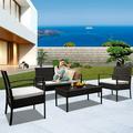 Wicker Patio Furniture Sets 4 Piece Outdoor Conversation Set with Wicker Chairs Loveseat Sofa Glass Coffee Table All Weather Rattan Patio Furniture Sofa Set for Yard Porch Garden Pool LL905