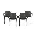 Noble House Gardenia Plastic Stacking Patio Dining Arm Chair in Black (Set of 4)