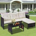 3 Pieces Patio Furniture Sectional Set Outdoor Furniture Set with Two-Seater Sofa Lounge Sofa Table & Cushion PE Rattan Wicker Bistro Set Conversation Set for Garden Backyard