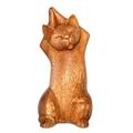 8 Wooden Handmade Hand Carved Yoga Upward Salute Pose Cat Sculpture Statue Home Decor