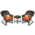 Jeco 3pc Wicker Rocker Chair Set in Espresso with Orange Cushion