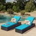 2 Pieces Outdoor Patio Lounge Chair Adjustable Chaise Long Rattan Chair Wicker Chaise Additional Lounge Chair Patio Furniture Black Wicker Blue Cushions