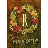 Toland Home Garden Fall Wreath Monogram R Personalized Fall Flag Double Sided 12x18 Inch