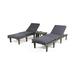 Noble House Ariana Outdoor Acacia Wood 3Pc Chaise Lounge Gray/Dark Gray Cushions