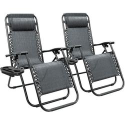 Vineego Zero Gravity Chair Camp Reclining Lounge Chairs Outdoor Lounge Patio Chair with Adjustable Pillow 2 Pack ( Gray)