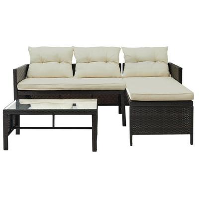 3 Pcs Outdoor Rattan Furniture Sofa Set, W Unlimited Outdoor Furniture Patio Chaise Lounge Sunbed And Canopy