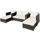 Patiojoy Outdoor Wicker Coversation Set with Removable Cushions White 5 Piece