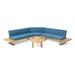 Kaiden Outdoor 5 Seater Acacia Wood Sectional Sofa Set with Water-Resistant Cushions Teak Dark Teal