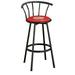 The Furniture King Bar Stool 29 Tall Black Metal Finish with an Outdoor Adventure Themed Decal (Fishing Lures Small - Red)