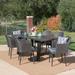 Porter Outdoor 7 Piece Wicker Dining Set with Light Weight Concrete Dining Table Stone Grey Black Mixed Black Grey