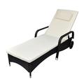 Anself Outdoor Patio Chaise Lounge Chair Backrest Adjustable Black Poly Rattan Sun Lounger Bed with Wheels and Cushion Recliner Chair Pool Deck Backyard Garden Furniture
