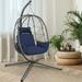 Hanging Egg Chair Patio Wicker Swing Egg Chair with Stand Steel Frame Hanging Chair with Soft Cushion and Pillow for Home Bedroom Patio Balcony 350-pound Weight Capacity