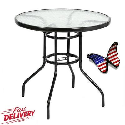 New Arrival Outdoor Dining Table Garden 32 Round Toughened Glass W 1 8 Umbrella Hole Accuweather - 32 Outdoor Patio Round Tempered Glass Top Table With Umbrella Hole