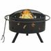 Anself Garden Fire Pit with Poker and Mesh Cover Steel Wood Burning Firepit Round Log Grate Black for Outdoor BBQ Camping Backyard Poolside Park 29.9 x 29.9 x 20.9 Inches (L x W x H)