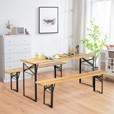 Costway 3 PCS Beer Table Bench Set Folding Wooden Top Picnic Table - 3-Piece Sets