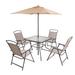 6 PCS Outdoor Patio Dinning Set with 4 Folding Chairs, Glass Table Umbrella without Base - See the details
