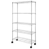 Ktaxon Commercial 5 Tier Storage Rack Adjustable Rolling Metal Garage Shelving Chrome 35 L x 14 W x 65 H Capacity for 1000lbs