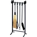 UniFlame 5 Piece Heavyweight Black Wrought Iron Inline Fireset with Crook Handles