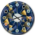 East Urban Home Retro Luxury Waves In Gold & Blue IX - Mid-Century Modern wall clock Metal in Black/Blue/Yellow | 29 H x 29 W in | Wayfair