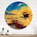 East Urban Home Boat At The Ocean Horizon During Sunset - Nautical & Coastal Metal Circle Wall Art Metal in Yellow | 11 H x 11 W x 1 D in | Wayfair