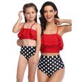 Family Matching Parent-Child Mother Daughter Beachwear Swimsuit Ruffle Tops+High Waist Swim Briefs Bottoms Women Kids Girls Floral Stripes Polka Dot Bathing Suit Swimming Costumes Tankini Set Swimwear