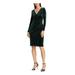 RALPH LAUREN Womens Green Gathered Long Sleeve V Neck Above The Knee Body Con Party Dress Size 4P