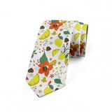 Floral Necktie, Spring Lemons Leaves, Dress Tie, 3.7", Red Yellow Forest Green, by Ambesonne