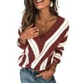 Sunisery Women Autumn V Neck Long Sleeve Sweater Loose Knit Pullover Sexy Jumper Tops Striped Sweaters