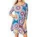 Women 3/4 Sleeve Floral Print T Shirt Dress With Pocket