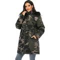 LELINTA Women's Down Blend Quilted Jacket Puffer Jacket Detachable Hood with Fur Collar, Camouflage