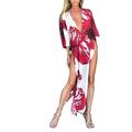 Women Floral Beach Cover Up Short Sleeve Wraps Parrot Print Bathing Suit Kimono Cardigans Swimwear
