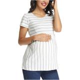 ClodeEU Fashion Solid Stripe Short Sleeve Breast-Feeding Pregnant Woman Maternity Blouse