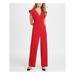 DKNY Womens Red V Neck Wide Leg Wear To Work Jumpsuit Size 10