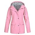 Meterk Sporty Women Hooded Striped Inside Drawstring Solid Color Pocket Long Coat Jacket