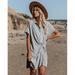 Women's Plus Size Polo Striped Shirt Dresses Button Loose Mini Dress Short Sleeve Dress Chest Front Twisted Design Skirt