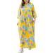 UKAP Womens Lounge Plus Size Boho Dress Floral Long Maxi Dress with Pockets Swing Beach Cover up Loose Ruffle Sundress Yellow